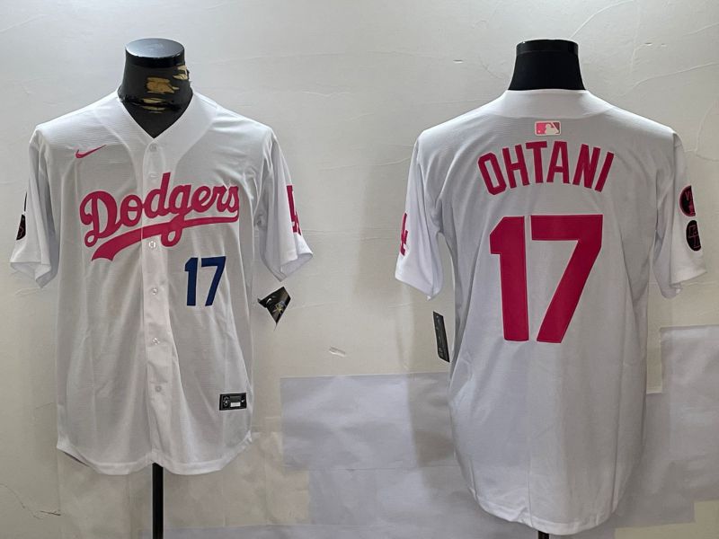Men Los Angeles Dodgers 17 Ohtani White pink joint name 2024 Nike MLB Jersey style 10278